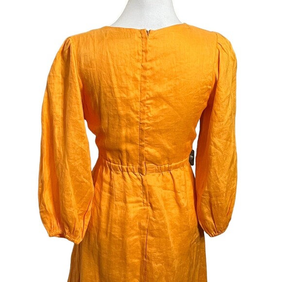 Faithfull La Mia Maxi Dress Women’s Size 4 Orange Tie Front Puff Sleeve Cut Out - Picture 8 of 14